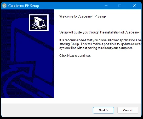 Pantalla de bienvenida del instalador