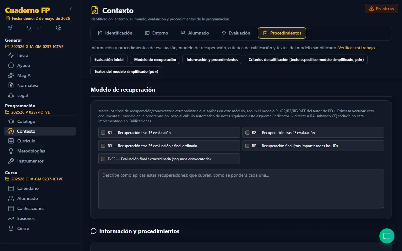 Pestaña Procedimientos de Contexto