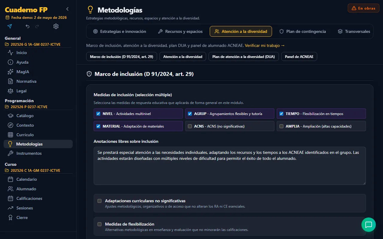 Pestaña Atención a la diversidad