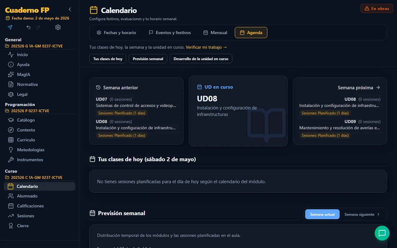 Pestaña Agenda del calendario