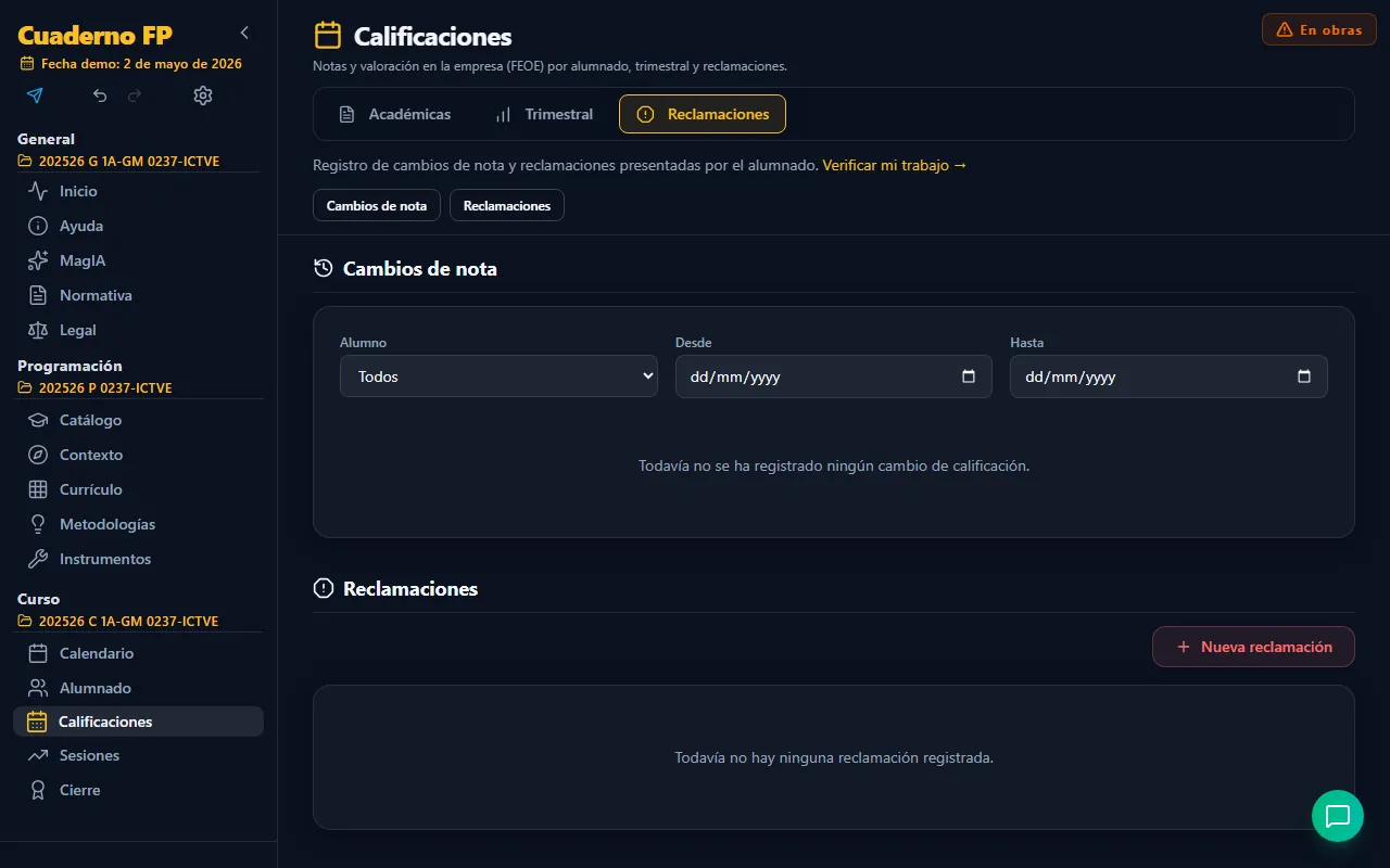 Pestaña Reclamaciones