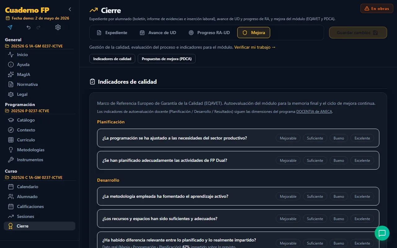 Pestaña Mejora de Cierre