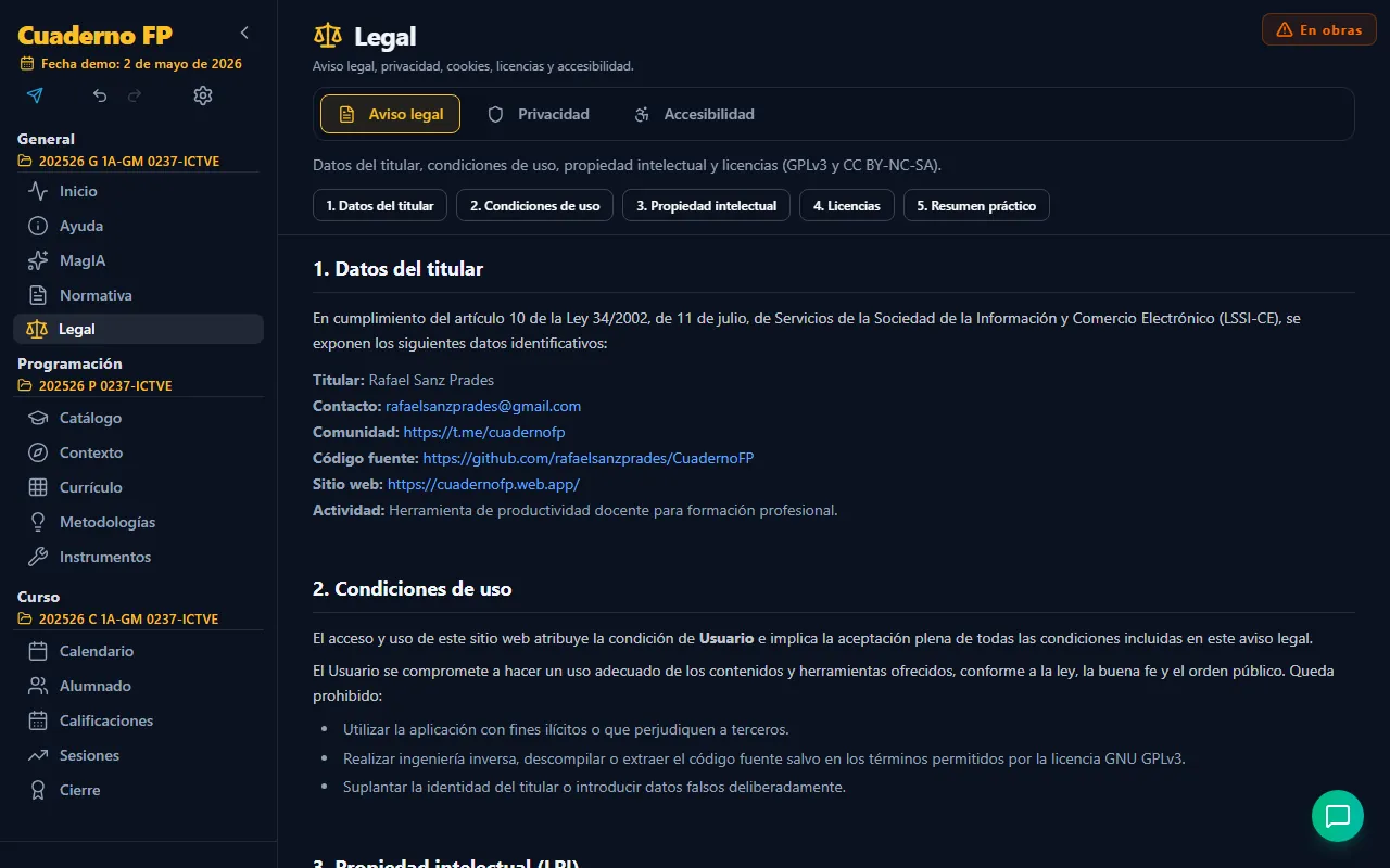 Pestaña Aviso legal