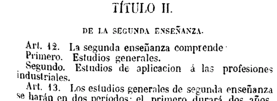 Recorte de la Gaceta de Madrid de 1857 con el artículo 12 de la Ley de Instrucción pública