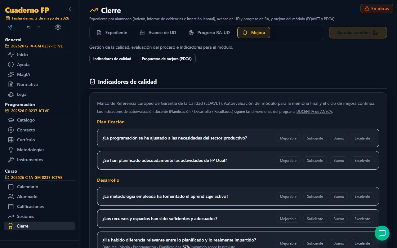Pestaña Mejora de Cierre