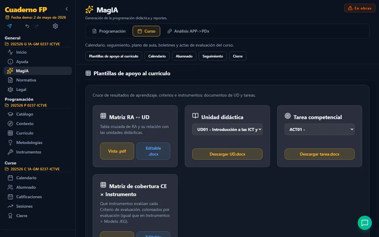 Pestaña Curso de MagIA