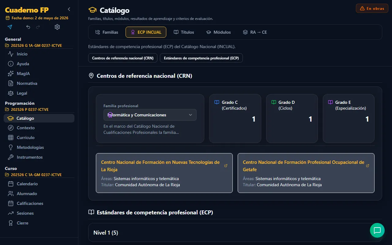 Pestaña ECP INCUAL del catálogo