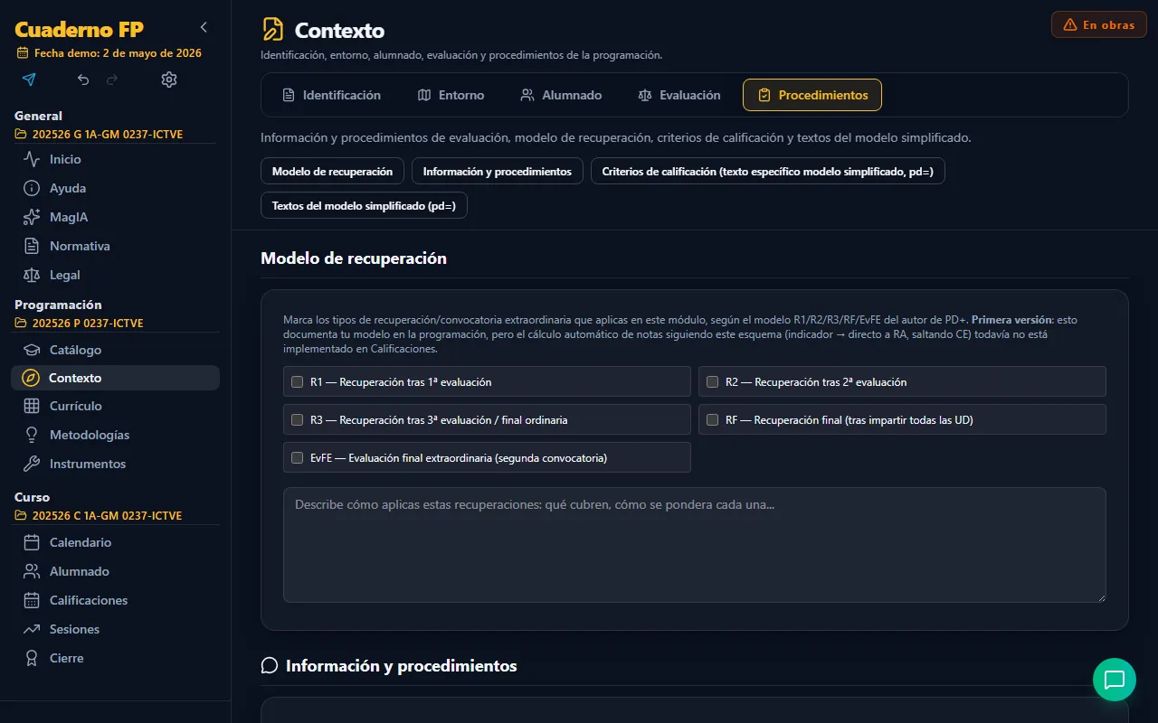 Pestaña Procedimientos de Contexto