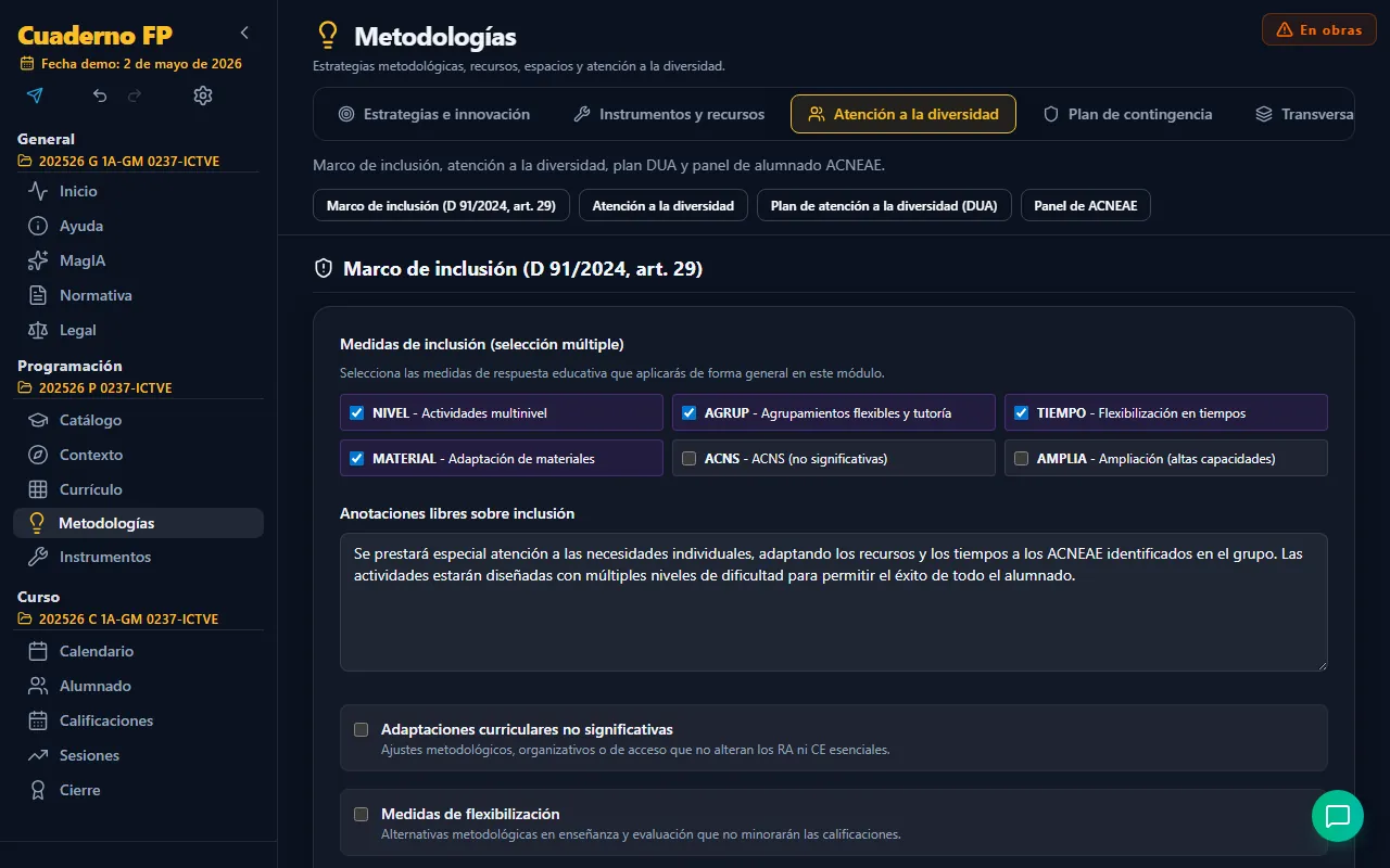 Pestaña Atención a la diversidad