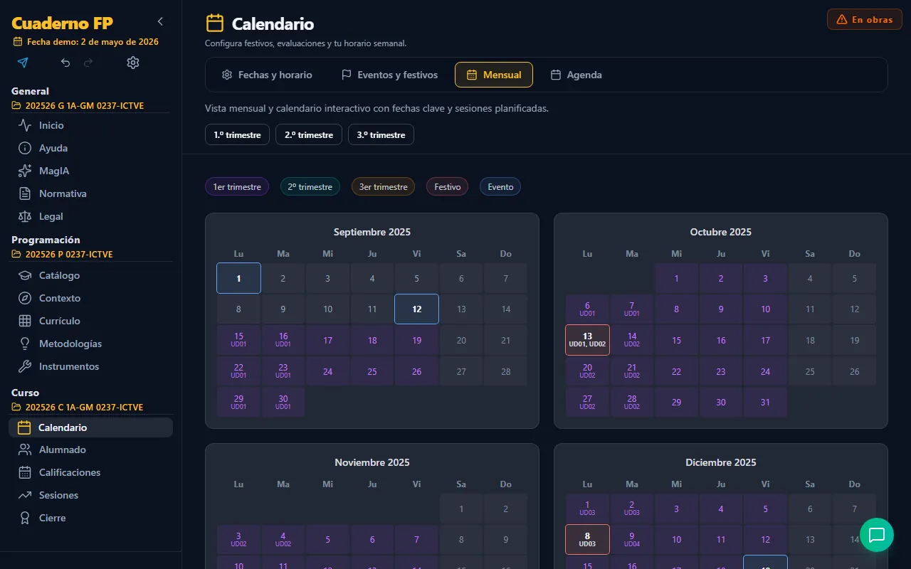 Vista mensual del calendario