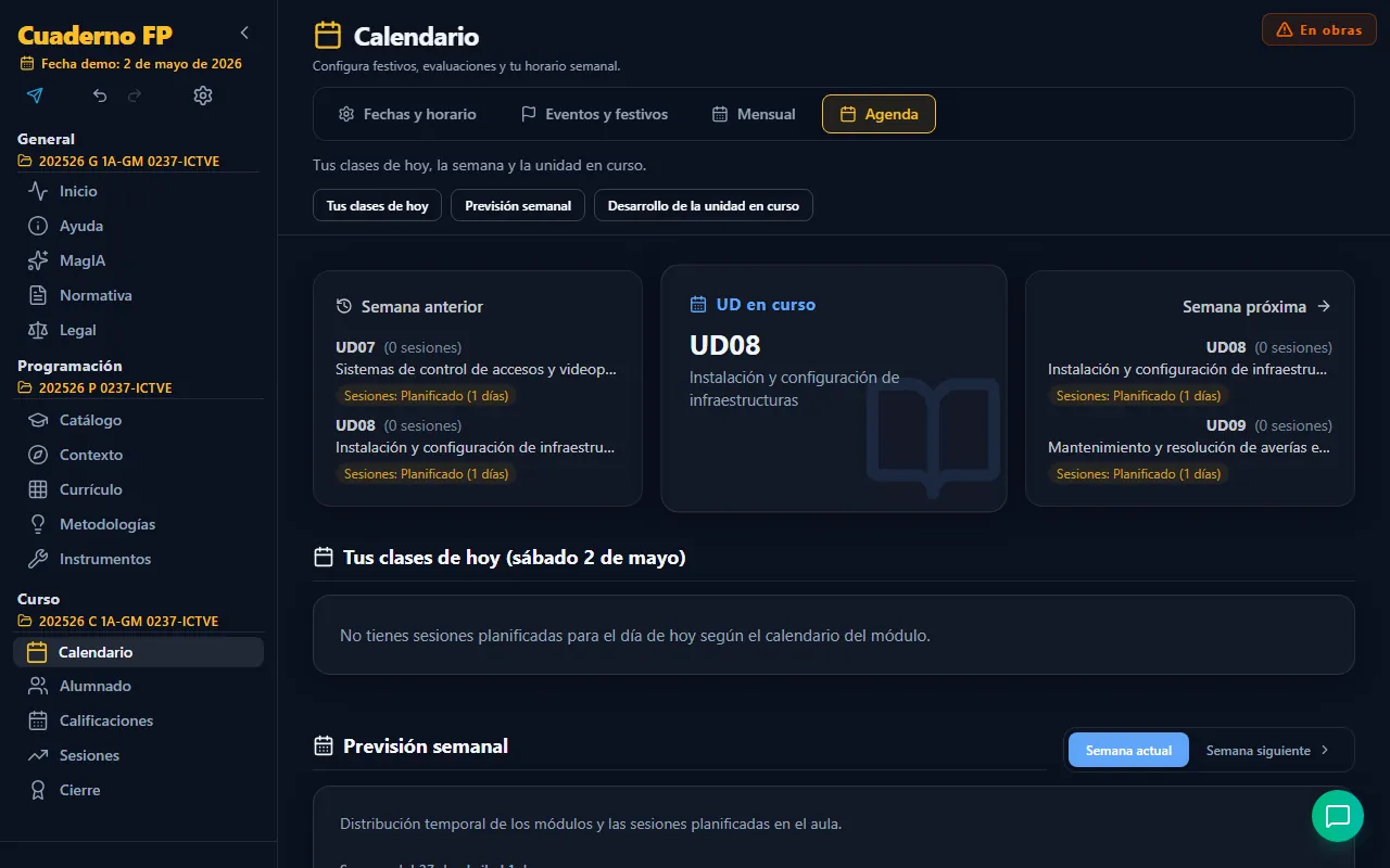 Pestaña Agenda del calendario